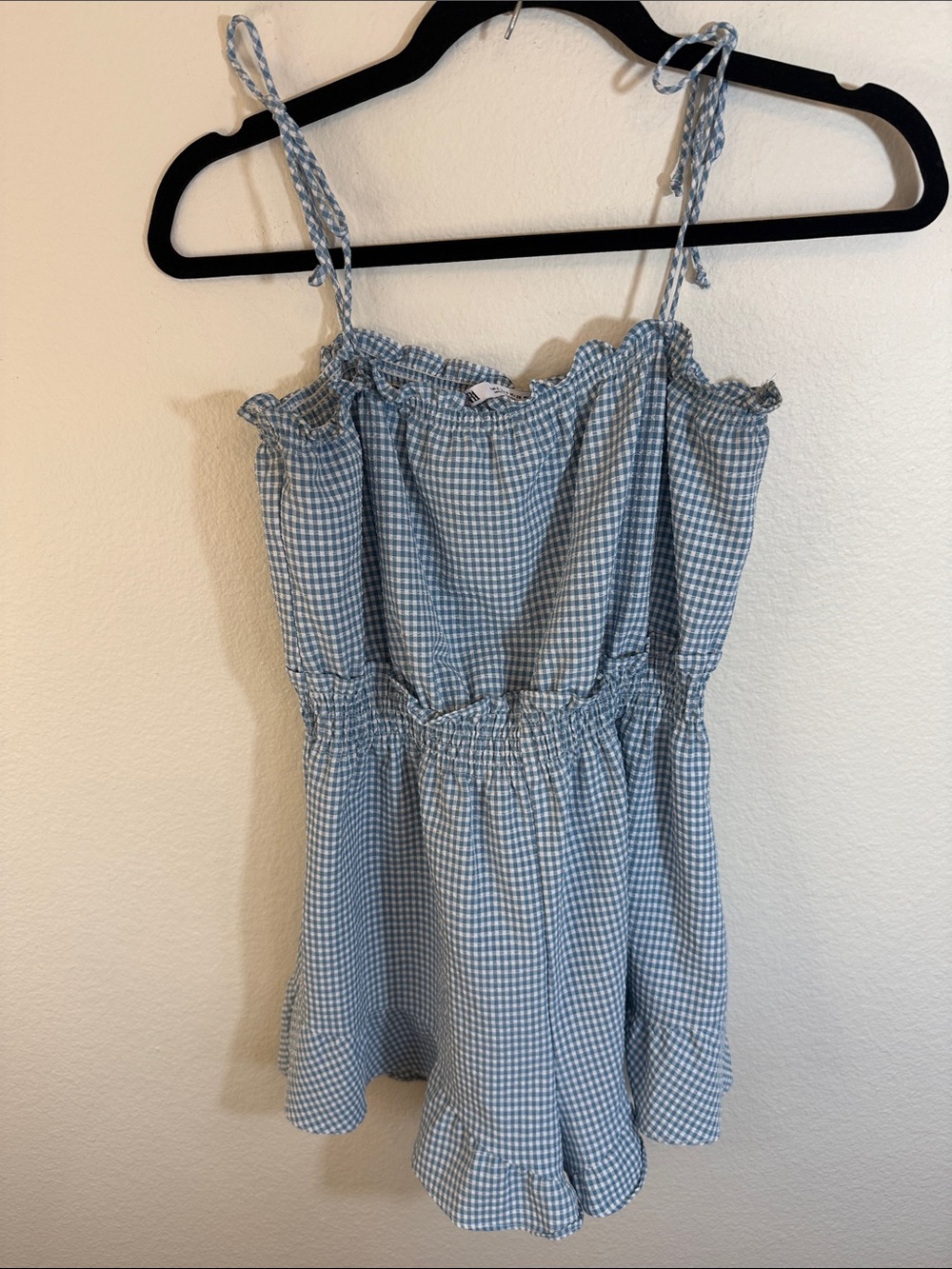 ZARA Blue Gingham Tie-Strap Romper